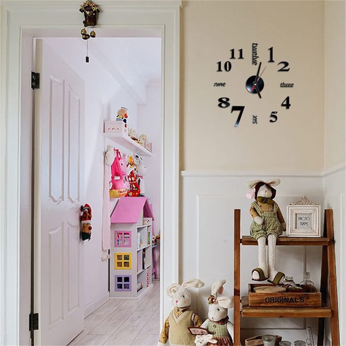 DIY Wall Clocks 3D Mirror Stickers Modern Wall Clock -Black Elite Mall pk