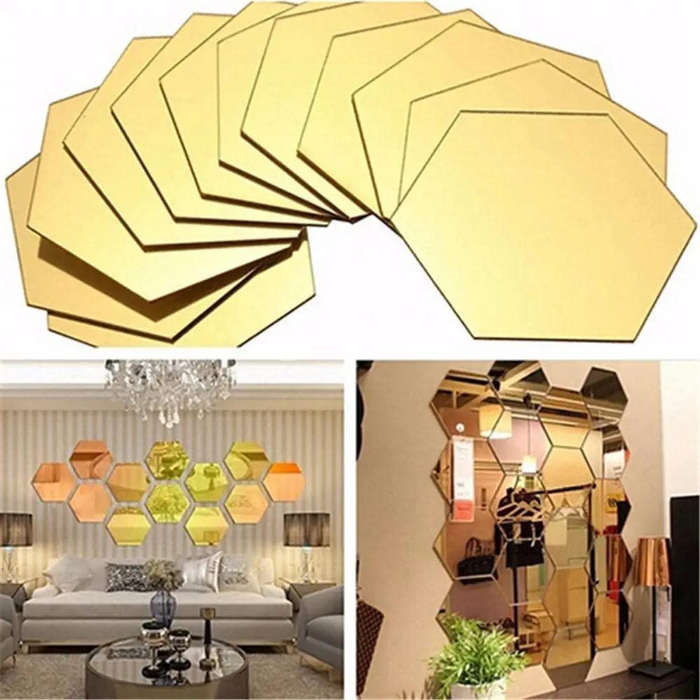 Acrylic Mirror Wall Stickers Hexagon with 20 Butterflies 3D Acrylic Elite Mall pk