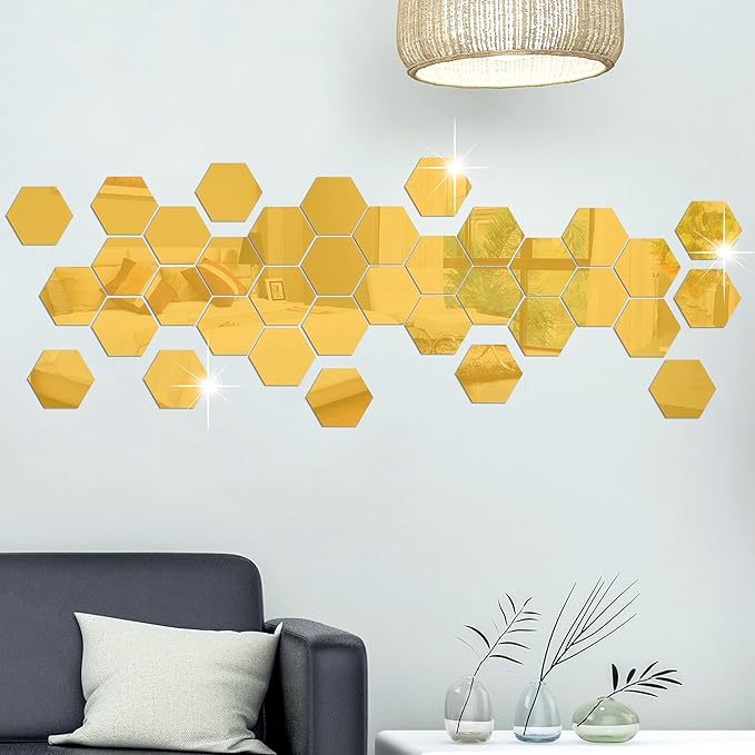 Acrylic Mirror Wall Stickers Hexagon with 20 Butterflies 3D Acrylic Elite Mall pk