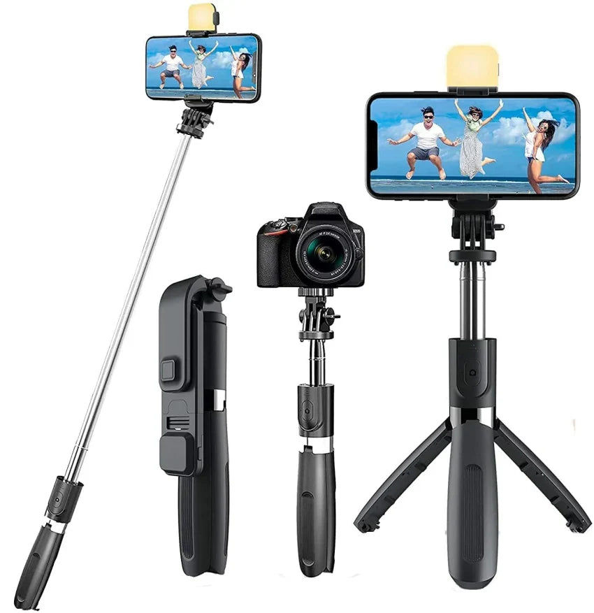 4-in-1 Bluetooth Selfie Stick Tripod | Extendable Stand with Wireless Remote, LED Light & Camera Holder Elite Mall pk