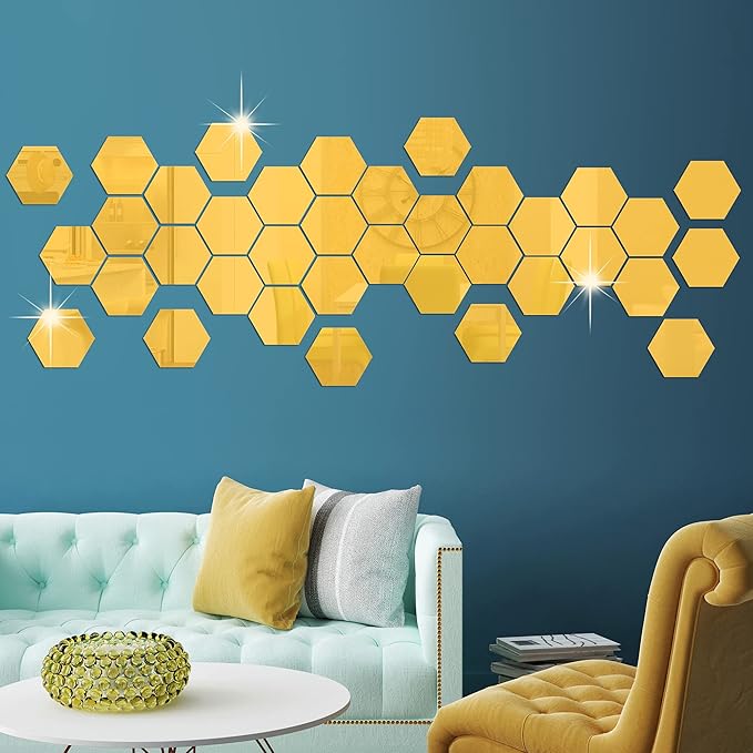 Acrylic Mirror Wall Stickers Hexagon with 20 Butterflies 3D Acrylic Elite Mall pk