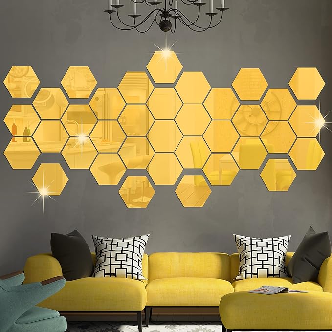 Acrylic Mirror Wall Stickers Hexagon with 20 Butterflies 3D Acrylic Elite Mall pk