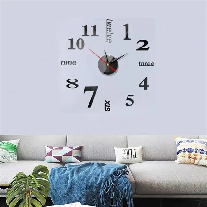 DIY Wall Clocks 3D Mirror Stickers Modern Wall Clock -Black Elite Mall pk